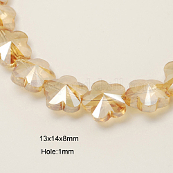 Electroplated Glass Beads, Pearl Luster Plated, Faceted, Flower, Wheat, 13x14x8mm, Hole: 1mm