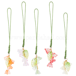 Glasperlen mobile Riemen, Dekoration für mobiles Zubehör aus Nylonschnur, Blumen-und Blatt, Mischfarbe, 12~12.5 cm, 5 Stück / Set