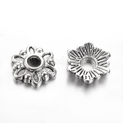Tibetischen Stil Legierung Perlenkappen, Blume, Cadmiumfrei und Nickel frei und Bleifrei, Antik Silber Farbe, 7x7x2 mm, Bohrung: 1.5 mm