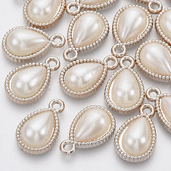 Pendenti in plastica abs placcatura uv, con perla in plastica imitazione abs, oro chiaro, lacrima, bianco crema, 21.5x13.5x6.5mm, Foro: 2 mm