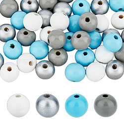 Hobbiesay 160 pièces 4 couleurs perles de bois naturel peintes à la bombe, ronde, couleur mixte, 16mm, Trou: 4mm, 40 pcs / couleur