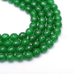 Natural White Jade Bead Strands, Dyed, Faceted, Round, Green, 8~9mm, Hole: 1mm, about 46pcs/strand, 14.76~14.96 inch(37.5~38cm)