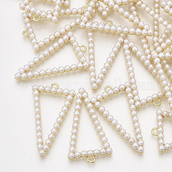 Colgantes de perlas de imitación de plástico abs, fornituras de aleación, triángulo, la luz de oro, 39x21.5x4.5mm, agujero: 1.8 mm