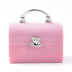 クマの形のベルベットのアクセサリー箱が付いている女性袋  ポータブルジュエリーボックスオーガナイザー収納ケース  リングイヤリングネックレス用  ピンク  5.7x4.4x5.5cm