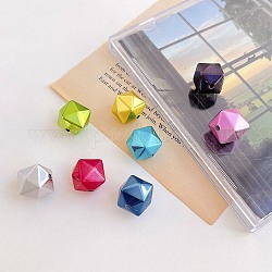 Perles acryliques imprimées, polygone, couleur mixte, 16x16x16mm, Trou: 2.5mm