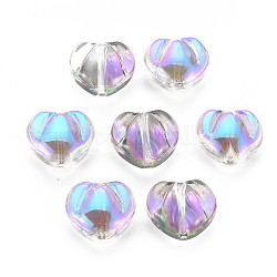 Electroplate Transparent Glass Beads, Half Plated, Heart, Plum, 10.5x12x6.5mm, Hole: 1mm
