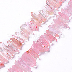 Natürliche Crackle-Quarzkristall-Perlenstränge, Chip, Perle rosa, 13~38x3~7x4~7 mm, Bohrung: 1 mm, ca. 67~70 Stk. / Strang, 14.76~15.16'' (37.5~38.5 cm)