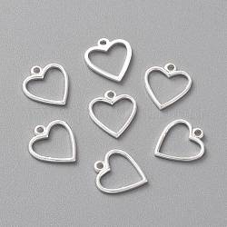 Brass Charms, Long-Lasting Plated, Heart, 925 Sterling Silver Plated, 11.5x10x1mm, Hole: 1.2mm