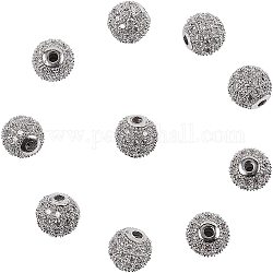 Nbeads 10 pcs rack plaqué laiton zircone cubique perles rondes 8mm pour bricolage bijoux faisant des breloques, platine, Trou: 2mm