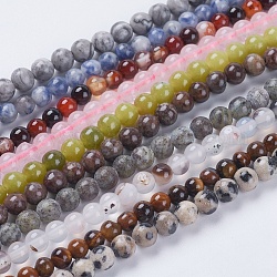 Natural Mixed Gemstone Beads Strands, Round, 4mm, Hole: 1mm, about 95pcs/strand, 15.5 inch