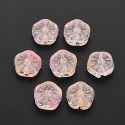 Zweifarbige transparente sprühlackierte Glasperlen, Pflaumenblüte Blume, peachpuff, 10x10.5x4 mm, Bohrung: 1.2 mm