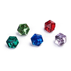 K5 cabujones de cristal de rhinestone, puntiagudo espalda y dorso plateado, facetados, hexágono, color mezclado, 6x6.9x4mm