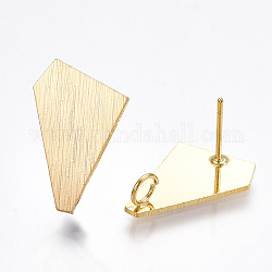 Brass Stud Earring Findings, with Loop, Polygon, Nickel Free, Real 18K Gold Plated, 18x13mm, Hole: 3mm, Pin: 0.8mm