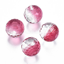 K9 Glass Beads, Faceted, Half Drilled, Round, Hot Pink, 3/8 inch(10mm), Half Hole: 1mm