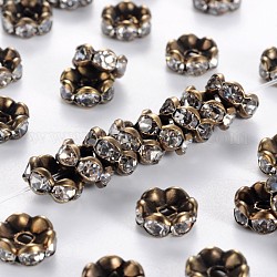 Perles séparateurs en laiton avec strass, grade AAA, bord ondulé, sans nickel, métal couleur bronze antique, rondelle, cristal, 8x3.8mm, Trou: 1.5mm