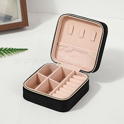 Caja cuadrada con cremallera para almacenamiento de joyas de terciopelo, Para guardar collares, anillos y pendientes., negro, 10x10x5 cm