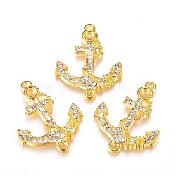 Alloy Rhinestone Links connectors, Cadmium Free & Lead Free, Grade A, Anchor, Golden Metal Color, Crystal, 37x28x4mm, Hole: 2mm