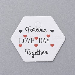 Paper Gift Tags, Hange Tags, For Arts and Crafts, For Wedding, Valentine's Day, Hexagon with Word, White, 30x35x0.4mm, Hole: 4mm