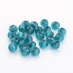 Manuell Silber Folie-Glas Perlen, Runde, blaugrün, 7.5~8.5 mm, Bohrung: 1 mm