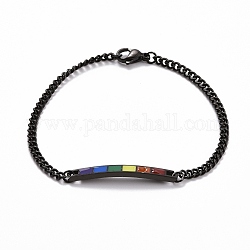 Regenbogen-Pride-Armband, Emaille-Rechteckstab-Gliederarmband für Männer und Frauen, Elektrophorese schwarz, 7-1/4~7-3/8 Zoll (18.5~18.8 cm)