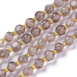 Natürlichen graue Achat Perlen Stränge, mit Glasperlen, sechsseitige Himmelswürfel, 6x6~6.5 mm, Bohrung: 1 mm, ca. 51 Stk. / Strang, 15.94 Zoll (40.5 cm)