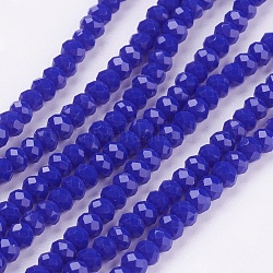 Imitazione perle di vetro sfaccettato giada fili, rotondo e piatto, blu, 3x2mm, Foro: 0.5 mm, circa 160~165pcs/filo, 15.35 pollice ~ 15.75 pollici (39~40 cm)