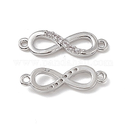 Brass Micro Pave Clear Cubic Zirconia Connector Charms, Infinity Links, Platinum, 17x5x2mm, Hole: 0.8mm