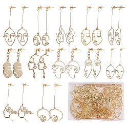 DIY Abstract Face Drop Earring Making Kit, Including Alloy Pendants & Links, Iron Ball Stud Earring Findings, Brass & Plastic Ear Nuts, Golden, 210Pcs/box