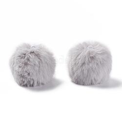 Handgemachte künstliche Kaninchenfell Pom Pom Ball bedeckt Anhänger, Fuzzy Bunny Haarballen, mit elastischer Faser, dunkelgrau, 55~74 mm, Bohrung: 5 mm