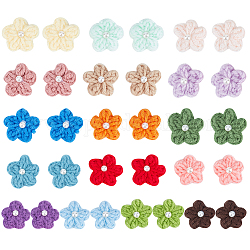 30pcs 15 colores accesorios de vestuario tejidos a mano, Con perlas de imitación de plástico., flor, color mezclado, 26~31x28~32x9~12mm, 2 piezas / color