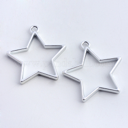Rack Plating Alloy Star Open Back Bezel Pendants, For DIY UV Resin, Epoxy Resin, Pressed Flower Jewelry, Hollow, Cadmium Free & Nickel Free & Lead Free, Matte Silver, 35x32.8x3.5mm, Hole: 3mm