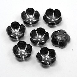 Brass Flower Bead Caps, 5-Petal, Nickel Free, Gunmetal, 13x6mm, Hole: 1mm