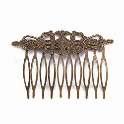 Eisen Haarkammer Zubehör, mit Messing-Blumen, Antik Bronze, 38x52 mm, Blume: 20x65 mm