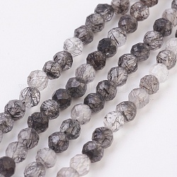 Naturale nero rutilato perle di quarzo fili, grado a, sfaccettato, tondo, 4mm, Foro: 0.8 mm, circa 96pcs/filo, 15.2 pollice (38.7 cm)