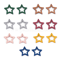 Colgantes de madera de álamo pintados, estrella, color mezclado, 24.5~25x24.5x2.5mm, agujero: 1.2 mm