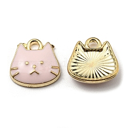 Encantos de aleación chapados en oro, con esmalte, Sin cadmio y níque y plomo, encantos de forma de gato, rosa, 11x11x3mm, agujero: 1.6 mm