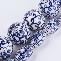 Hechos a mano de los abalorios de la porcelana azul y blanca, formas mixtas, azul medio, 25~25.5x14~15x24~27mm, agujero: 2~3 mm