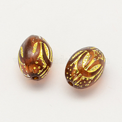 Plating Acrylic Oval Beads, Golden Metal Enlaced, Sienna, 10x13mm, Hole: 2mm, about 720pcs/500g