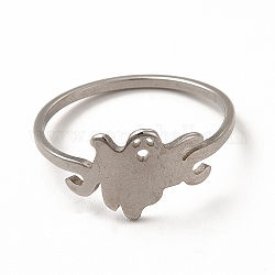 304 anillo de dedo fantasma hueco de acero inoxidable para halloween, color acero inoxidable, diámetro interior: 18 mm