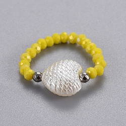 (vente d'usine de fêtes de bijoux) anneaux extensibles en verre galvanisé, avec hématite synthétique et perle d'imitation en plastique ABS opaque, cœur, jaune, taille 8, 18mm