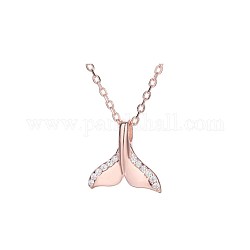 Whale Tail Pendant Necklace for Girl Women, 925 Sterling Silver Micro Cubic Zirconia Pendant Necklace, Clear, Rose Gold