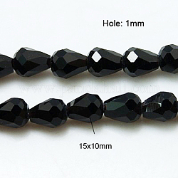 Crystal Glass Beads Strands, Faceted, teardrop, Black, 15x10mm