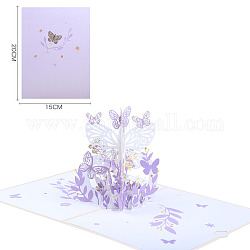 Handmade Greeting Cards, 3D Pop Up Cards, Paper Crafts, with Envelopes, for Valentine's Day, Butterfly & Flower, Medium Purple, Fold: 200x150mm
