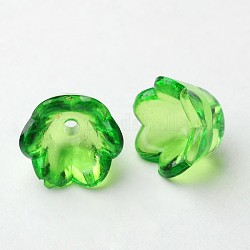 Perles en acrylique transparente, chapeau fleur, verte, teinte, environ 10 mm de large, épaisseur de 6mm, Trou: 1.5 mm, environ 1900 pcs / 500 g
