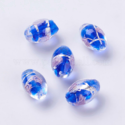 Handgemachte Glasperlen Silberfolie, Innen Blume, Reis, Blau, 16~17x11 mm, Bohrung: 1.5 mm