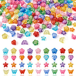 Cheriswelry 600 pz 4 perline acriliche trasparenti stile, perline in perline, cuore & stella & fiore & farfalla, colore misto, 11x12x7mm, Foro: 2 mm