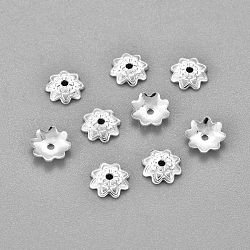 Tapas de abalorios de 201 acero inoxidable, flor, multi-pétalo, plata, 7x1.5mm, agujero: 1 mm