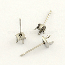 304 Stainless Steel Post Stud Earring Settings with 316 Stainless Steel Pins, Stainless Steel Color, 5mm, pin: 0.8mm, fit for 4~5mm rhinestone