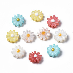 Natural Freshwater Shell Beads, with Enamel, Flower, Mixed Color, 8x4mm, Hole: 0.8mm