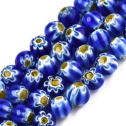 Круглые Millefiori стеклянные бусины нити, королевский синий, 6 мм, отверстие : 1 мм, около 67 шт / нитка, 14.7 дюйм